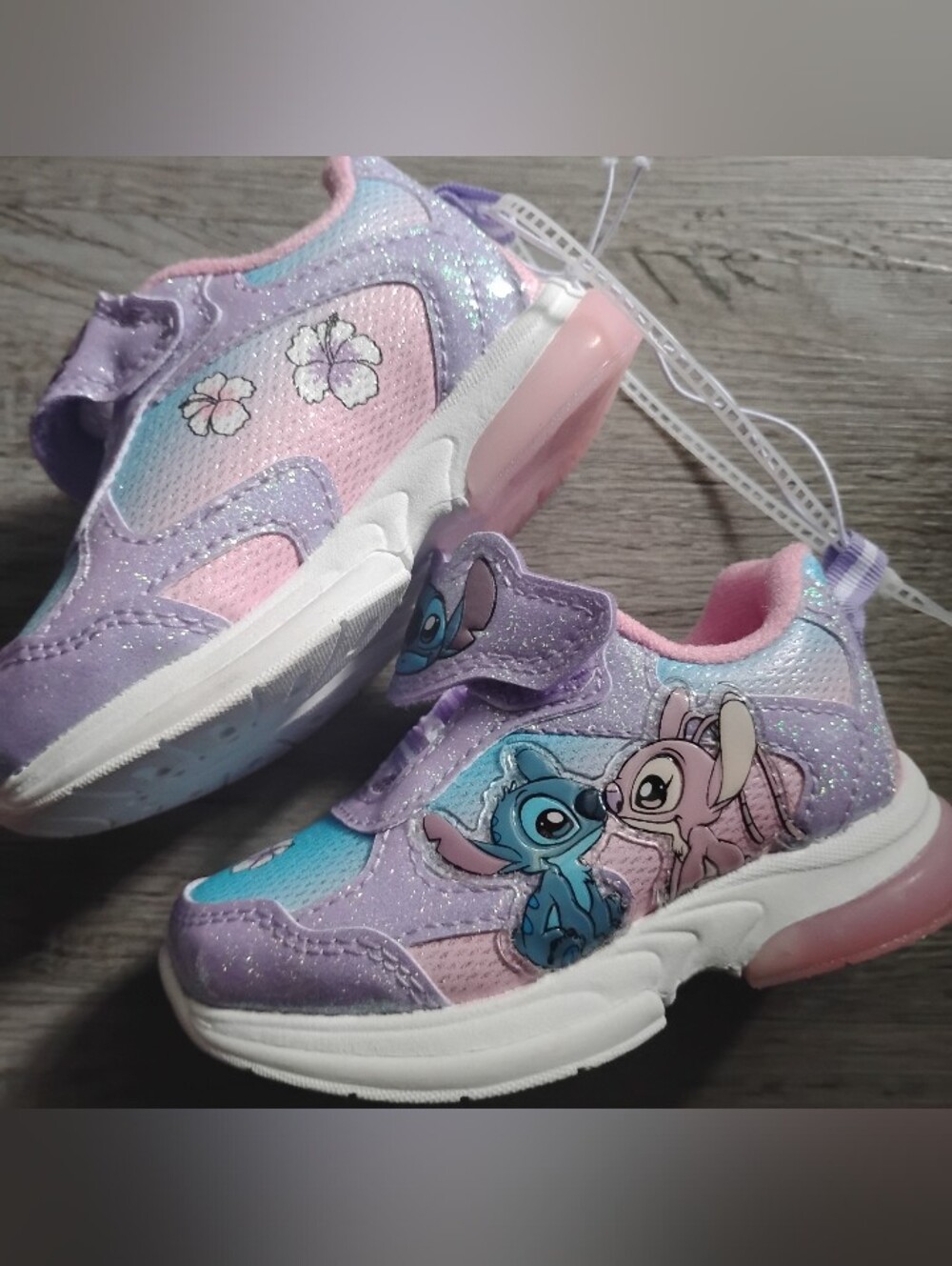 Kids Glitter Athletic Sneakers in Pink & Purple with Cartoon Characters Size 6T